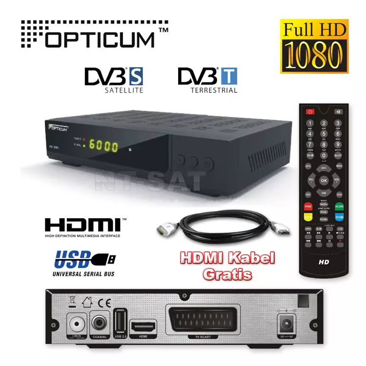 Hd Sat Receiver Opticum Ax 300 + Usb Hd Full Hd Tv Hdmi Digital 3d 