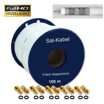 100m 135dB 5 Fach Sat Kabel Digital Antennenkabel Stahl Kupfer Koaxialkabel Full HD 3D