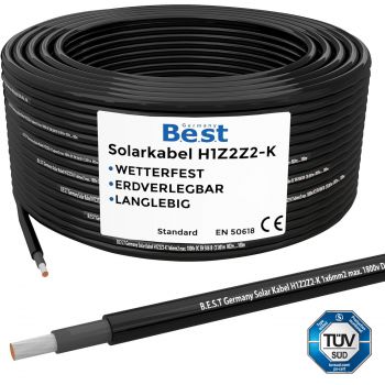 Germany B.E.S.T Solarkabel Solarleitung 10mm² reines Kupferkabel H1Z2Z2-K 15m PV Schwarz