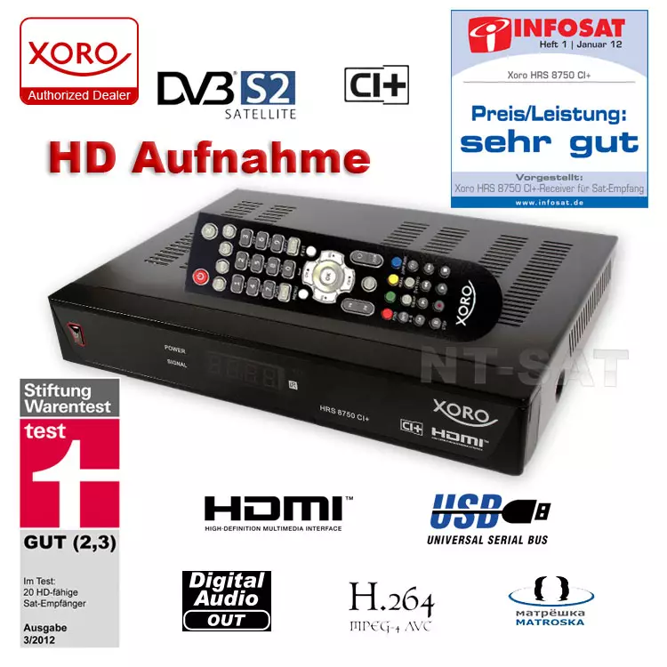 Der Xoro HRS 8750 CI+ vereinigt einen DVB S2 Empfänger mit CI+ und HD 